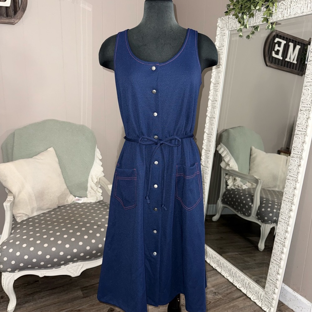 Vtg 70’s Altogether Fashions Polyester/Wool Sleeveless Shirt Dress